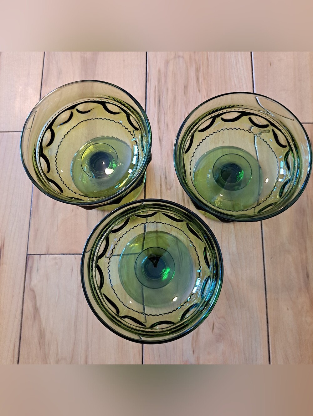 Set of 3 INDIANA GLASS KINGS Crown Olive Green Thumbprint Sherbet Dessert Dish - Picture 2 of 8